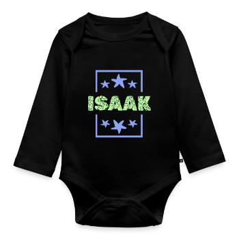 Boy name Isaac - Organic Longsleeve Baby Bodysuit - black - Front