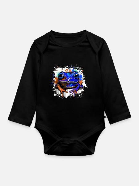 Frosch Bunt - Baby Bio-Langarm-Body - Schwarz