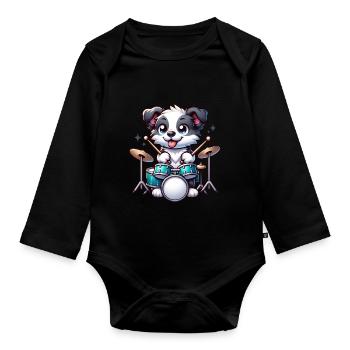 Chiot Border Collie Drummer Cool - Body Bébé bio manches longues - noir - Devant
