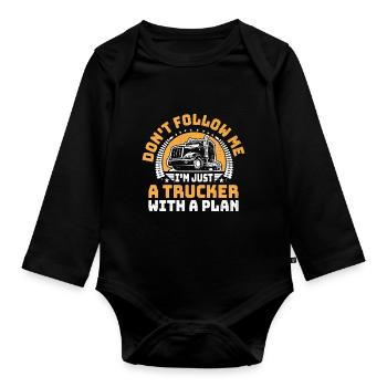 Trucker Fahren Papa Trucker Vater LKW-Fahrer - Baby Bio-Langarm-Body - Schwarz - Vorne