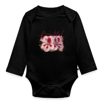 Beautiful Aura Flowers - Organic Longsleeve Baby Bodysuit - black - Front