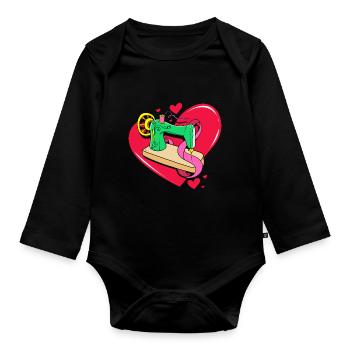 Sewing Machine Seamstress - Organic Longsleeve Baby Bodysuit - black - Front