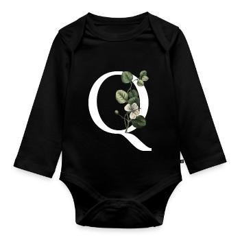 Buchstabe Q Botanisch Grün - Baby Bio-Langarm-Body - Schwarz - Vorne