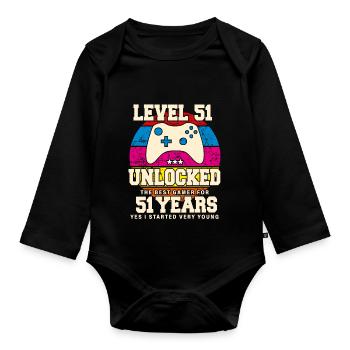 Original 1973 51 Year Old Level 51 Unlock - Organic Longsleeve Baby Bodysuit - black - Front
