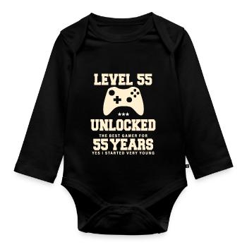 Level 55 Vintage Retro Vintage Birthday - Organic Longsleeve Baby Bodysuit - black - Front