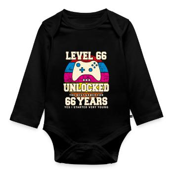 Original 1958 66 Years Old Level 66 Unlock - Organic Longsleeve Baby Bodysuit - black - Front