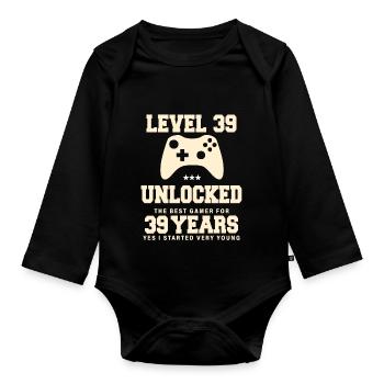 Level 39 Vintage Anniversaire Vintage Rétro - Body Bébé bio manches longues - noir - Devant
