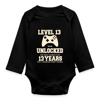 Level 13 Vintage Anniversaire Vintage Rétro - Body Bébé bio manches longues - noir - Devant