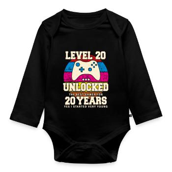 Original 2004 20 Year Old Level 20 Unlock - Organic Longsleeve Baby Bodysuit - black - Front