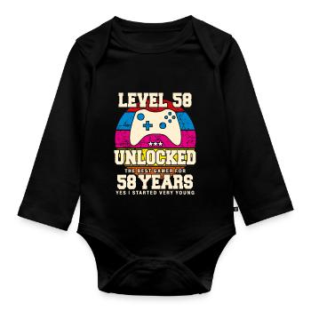 Original 1966 58 Year Old Level 58 Unlock - Organic Longsleeve Baby Bodysuit - black - Front