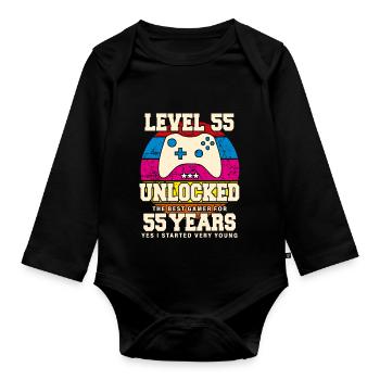 Original 1969 55 Year Old Level 55 Unlock - Organic Longsleeve Baby Bodysuit - black - Front