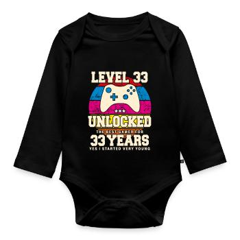 Original 1991 33 Jahre Level 33 Freischalten - Baby Bio-Langarm-Body - Schwarz - Vorne