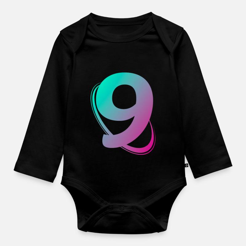Number 9 multicolor - Organic Longsleeve Baby Bodysuit - black