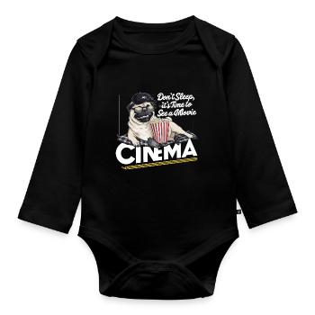 Mops Hundehalter Mops Liebe Kino Popcorn - Baby Bio-Langarm-Body - Schwarz - Vorne
