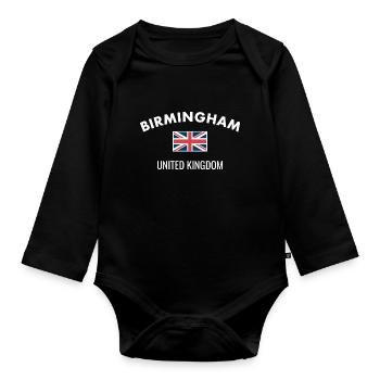 Birmingham Großbritannien Britische Flagge Brite - Baby Bio-Langarm-Body - Schwarz - Vorne