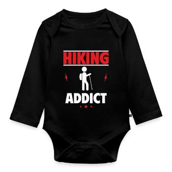 Addicted to Hiking - Organic Longsleeve Baby Bodysuit - black - Front
