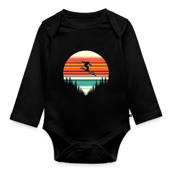 Retro Skiing Skier Ski Winter Sports Skis - Organic Longsleeve Baby Bodysuit - black - Front