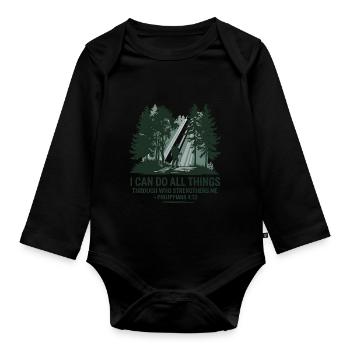 I can do everything through Christ who strengthens me - Organic Longsleeve Baby Bodysuit - black - Front
