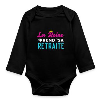 The Queen retires - Organic Longsleeve Baby Bodysuit - black - Front
