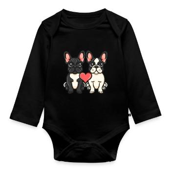 Französische Buldogge Hunde Paar Liebe Valentinsta - Baby Bio-Langarm-Body - Schwarz - Vorne