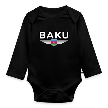 Baku T-Shirt – For fans of the capital - Organic Longsleeve Baby Bodysuit - black - Front