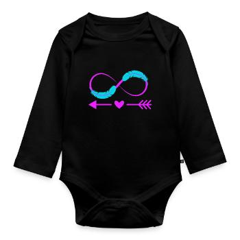 Infinity Sign Love Bow and Feather - Organic Longsleeve Baby Bodysuit - black - Front