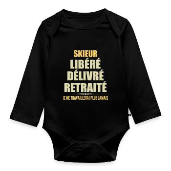Skifahrer feiert Ruhestand mit Humor Geschenk - Baby Bio-Langarm-Body - Schwarz - Vorne