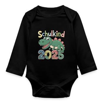 School Child 2025 First Year Dinosaur Dino - Organic Longsleeve Baby Bodysuit - black - Front