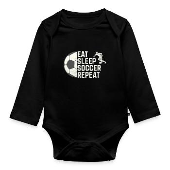 Eat. Sleep. Soccer. Repeat. – Für alle Fußballfans - Baby Bio-Langarm-Body - Schwarz - Vorne