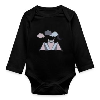 Origami bat with night sky grey purple - Organic Longsleeve Baby Bodysuit - black - Front