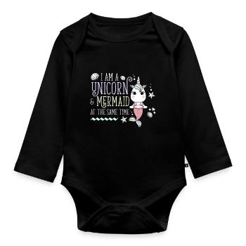 I am a Unicorn & Mermaid unicorn mermaid - Organic Longsleeve Baby Bodysuit - black - Front