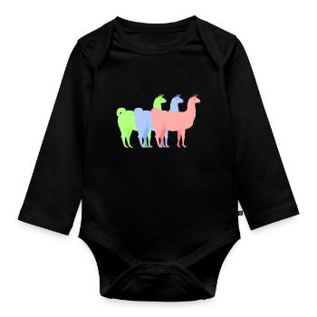 Llama alpaca - Organic Longsleeve Baby Bodysuit - black - Front