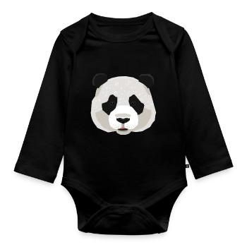 Panda panda bear - Organic Longsleeve Baby Bodysuit - black - Front