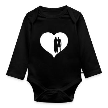 Surfer Herz weiß - Baby Bio-Langarm-Body - Schwarz - Vorne