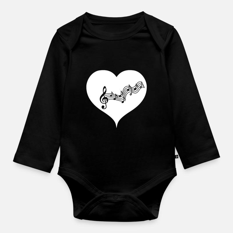 Herz Note Musiknote Musik Liebe weiß Geschenkidee - Baby Bio-Langarm-Body - Schwarz