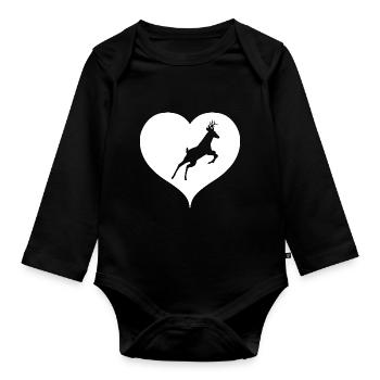 Cerf avec coeur - Body Bébé bio manches longues - noir - Devant