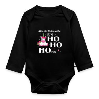 Licorne Noël Unicorn Christmas cadeau - Body Bébé bio manches longues - noir - Devant