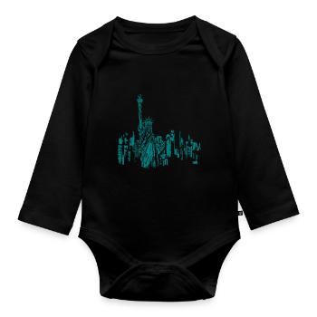 New York Tuerkis - Baby Bio-Langarm-Body - Schwarz - Vorne