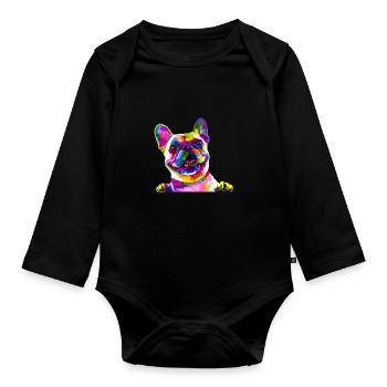 French Bulldog - Organic Longsleeve Baby Bodysuit - black - Front