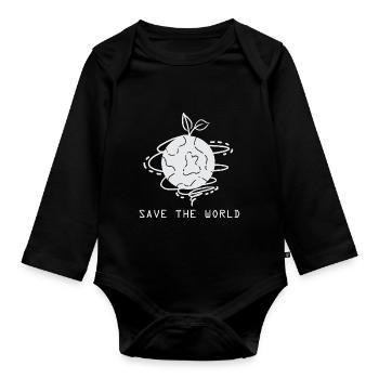 Save the World - Baby Bio-Langarm-Body - Schwarz - Vorne