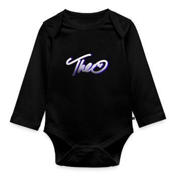 theo graffiti font - Organic Longsleeve Baby Bodysuit - black - Front