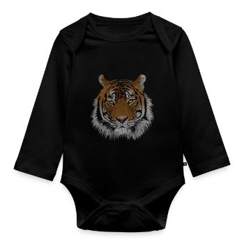 Vintage Tigerkopf - Baby Bio-Langarm-Body - Schwarz - Vorne
