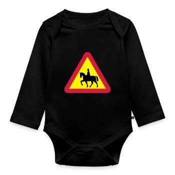 Horse warning - Organic Longsleeve Baby Bodysuit - black - Front