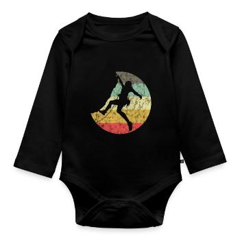 Mountaineering Climbing Gift Bouldering Retro Cool - Organic Longsleeve Baby Bodysuit - black - Front
