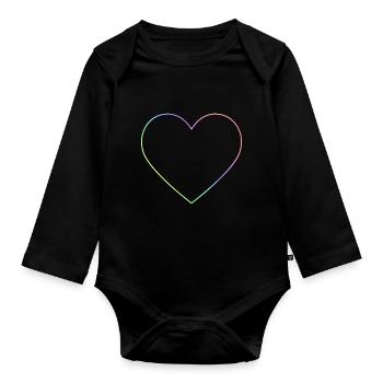 Rainbow Heart Rainbow Heart - Organic Longsleeve Baby Bodysuit - black - Front