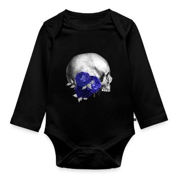 Night flowers gothic goth skull death skull punk - Organic Longsleeve Baby Bodysuit - black - Front