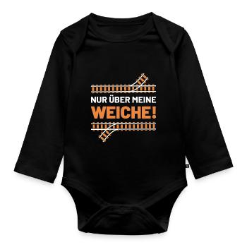 Nur über meine Weiche Eisenbahn Spruch Gleisbauer - Baby Bio-Langarm-Body - Schwarz - Vorne