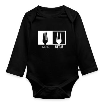 Plastic und Metall, Heavy Metal, Hardrock, Gabel - Baby Bio-Langarm-Body - Schwarz - Vorne