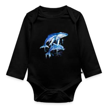 Blue Whale Dolphin Diver Whales Bottlenose Dolphin Dolphin - Organic Longsleeve Baby Bodysuit - black - Front