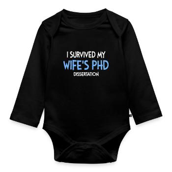 Wife’s phd dissertation cadeau étudiant - Body Bébé bio manches longues - noir - Devant